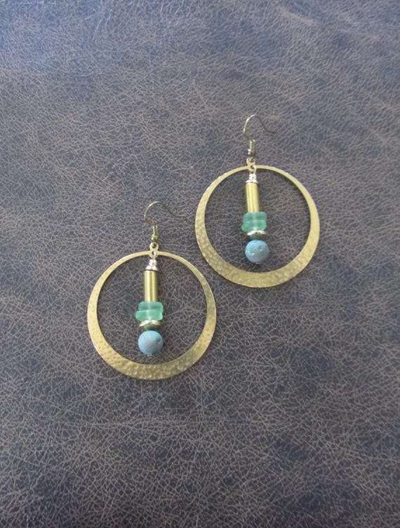 Druzy agate and brass hoop earrings