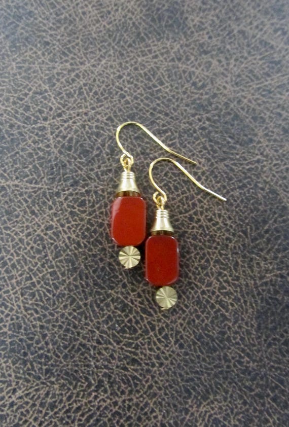 Mid century stone and brass earrings