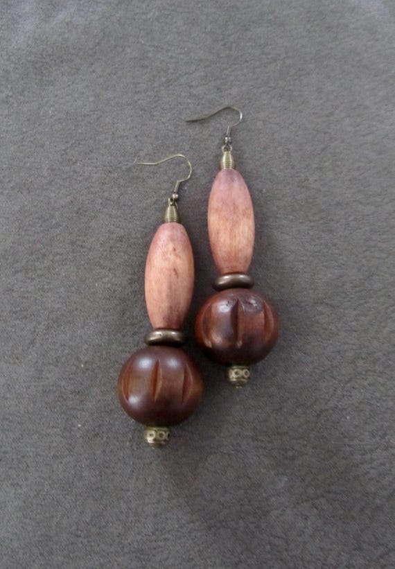 Bold chunky wooden geometric earrings