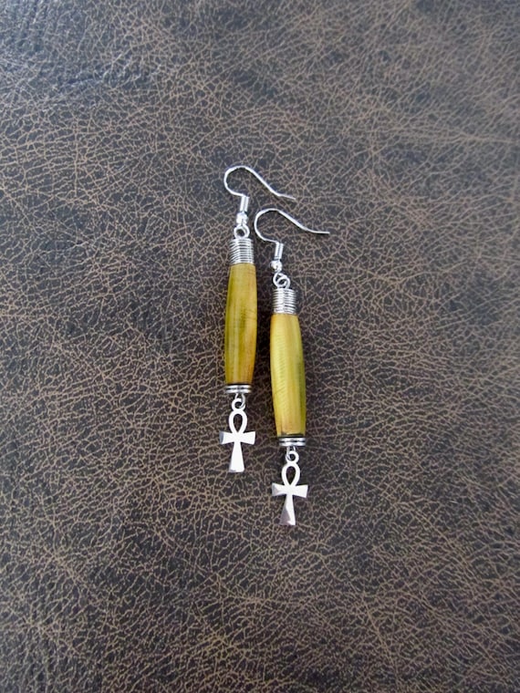 Ankh Egyptian African earrings, fertility symbol, Afrocentric bone
