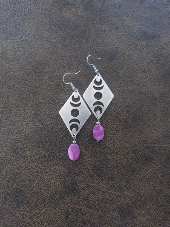 Pink mother of pearl and silver celestial earrings