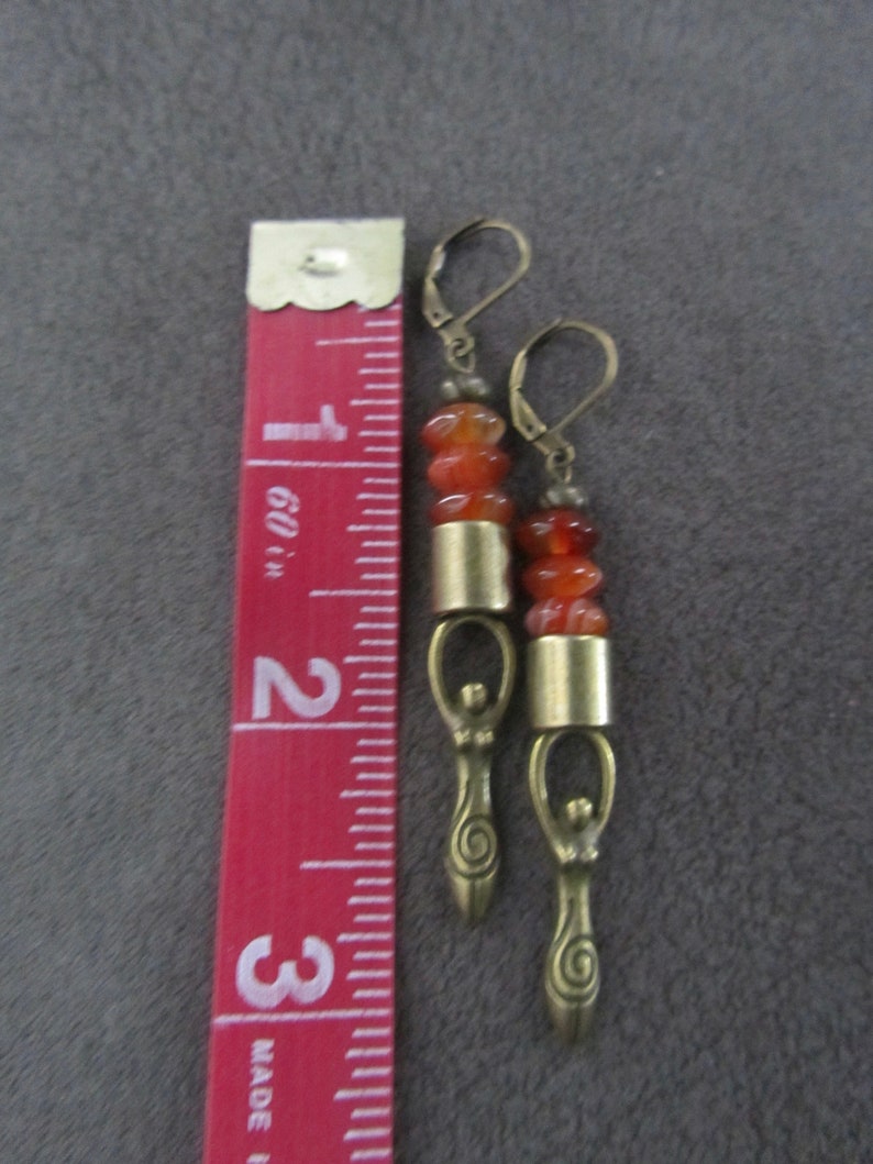 Orange agate and bronze goddess earrings image 2