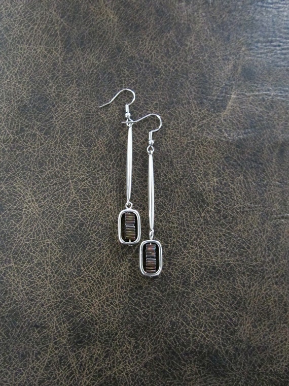Minimalist earrings, multicolor geometric earrings, mid century modern earrings, Brutalist silver earrings, simple unique chic earrings