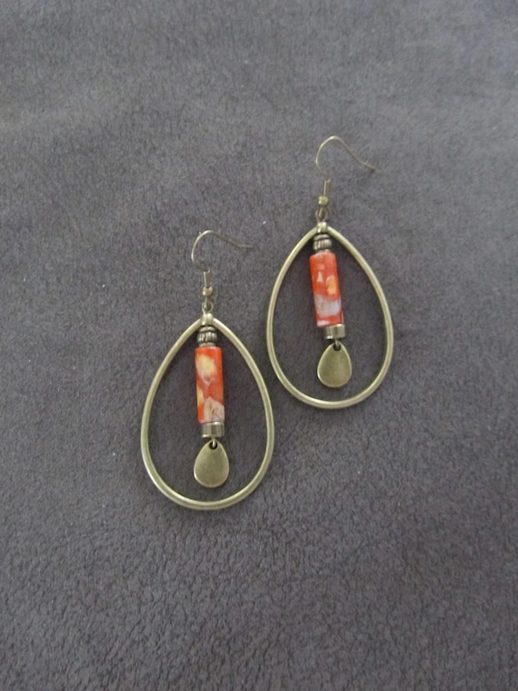 Bronze and orange imperial jasper hoop earrings