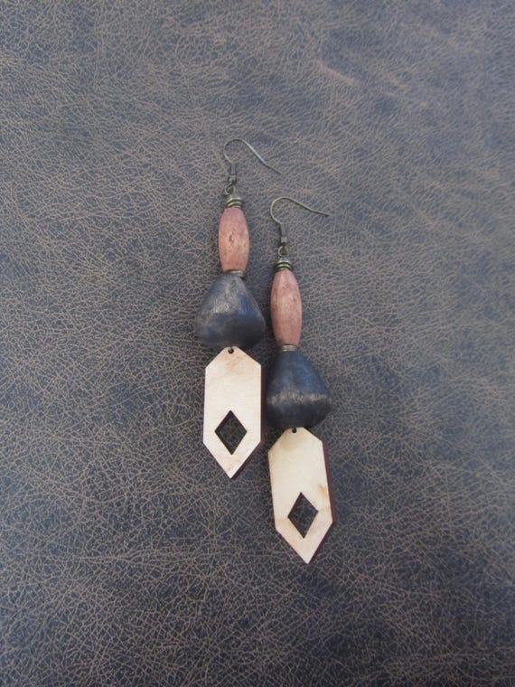 Oversized bold natural wooden earrings 55