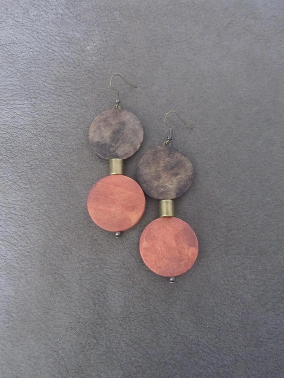 Large mid century modern wooden bold statement earrings 33