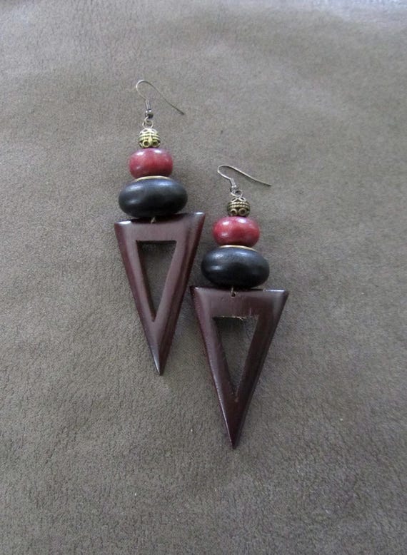 Chunky wooden triangle earrings