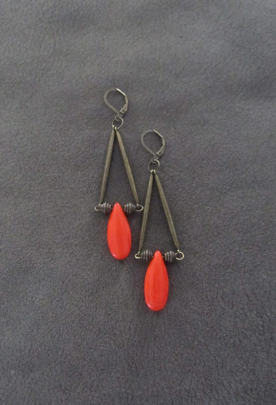 Antique bronze and howlite tear drop earrings