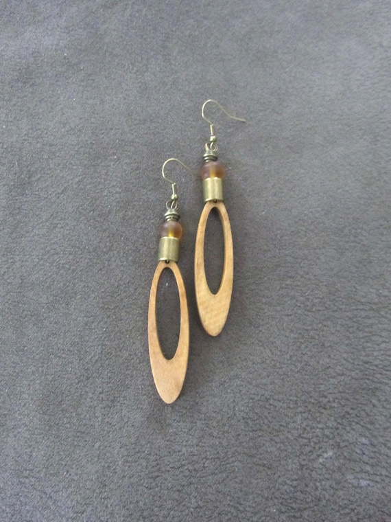 Long wood earrings, bold statement earrings, Afrocentric jewelry, African earrings, geometric earrings, rustic natural earrings, bohemian