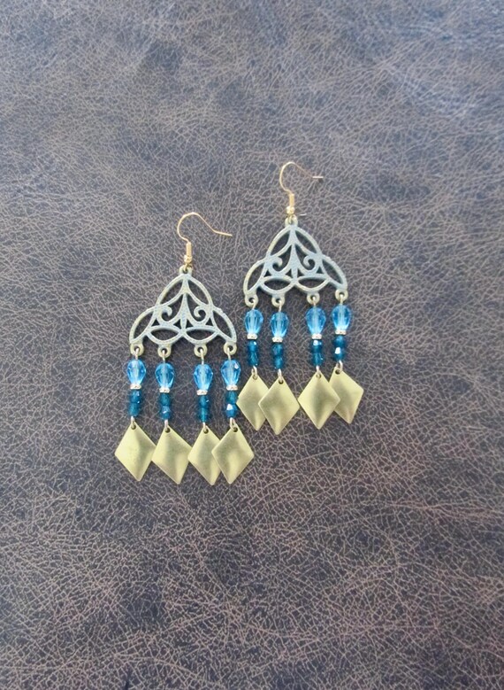 Patina and crystal chandelier earrings 2