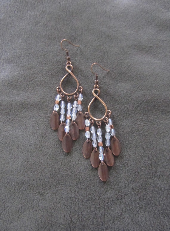 Chandelier earrings, clear crystal and copper gypsy earrings, boho bohemian unique princess