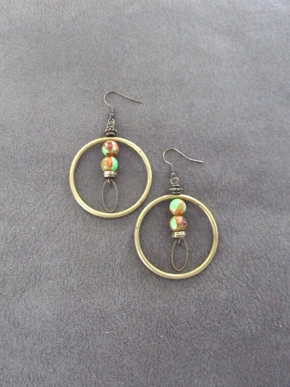 Bronze and jasper hoop earrings