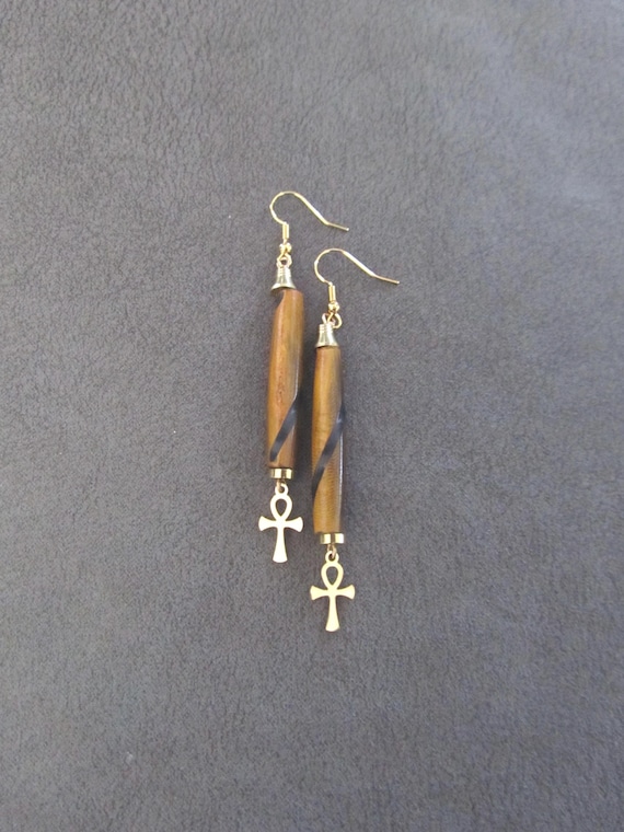 Bone and brass ankh earrings
