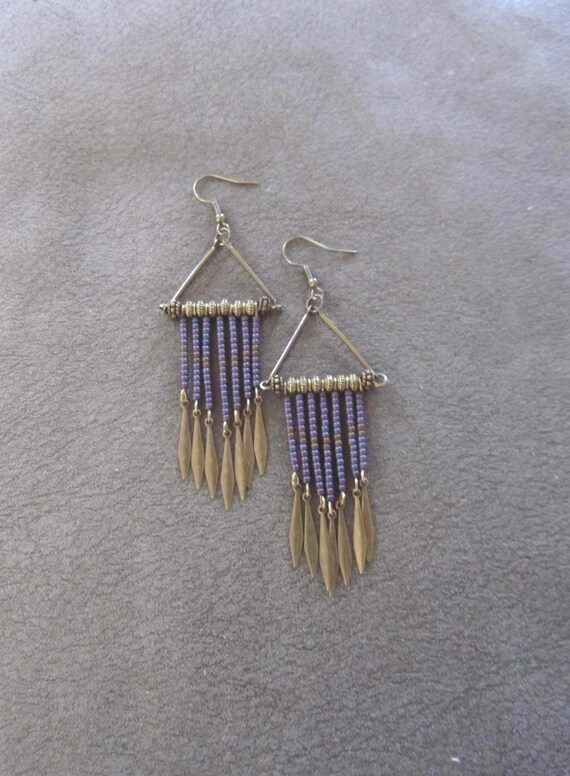 Seed bead purple and bronze earrings