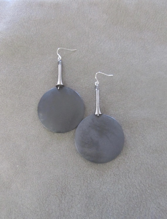 Large black wood and gunmetal modern earrings