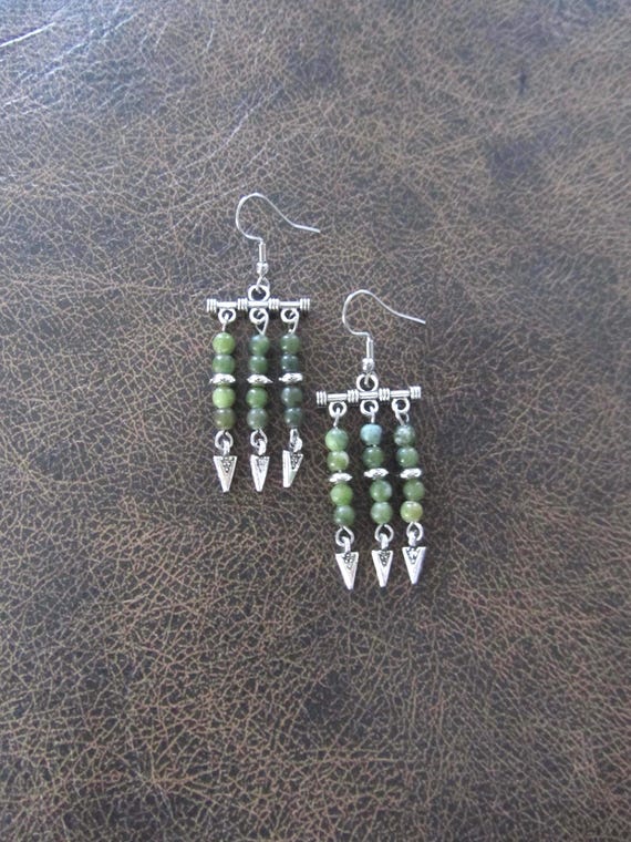 Jadeite and silver chandelier earrings
