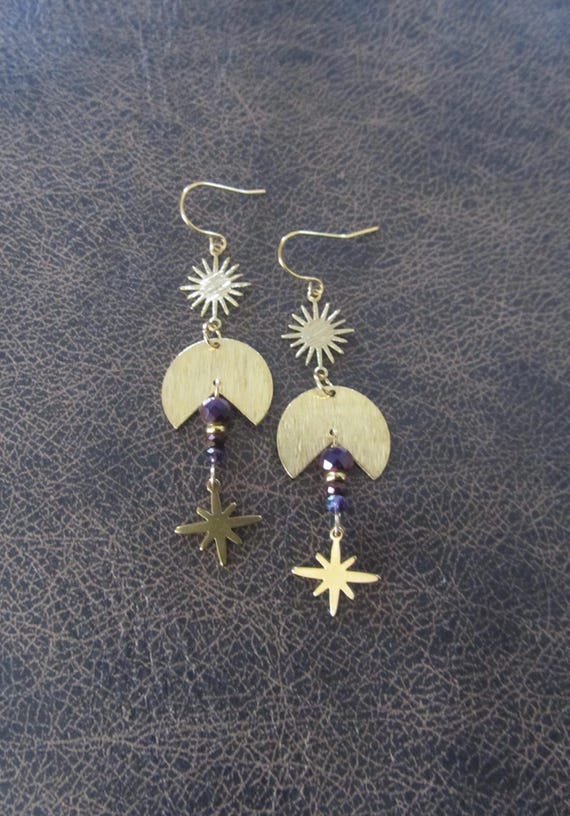 Brass and crystal celestial earrings 2