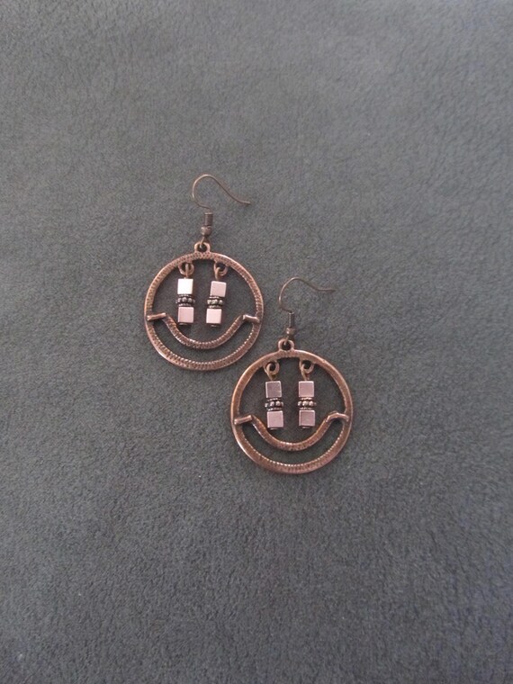 Modern industrial copper hoop earrings 2