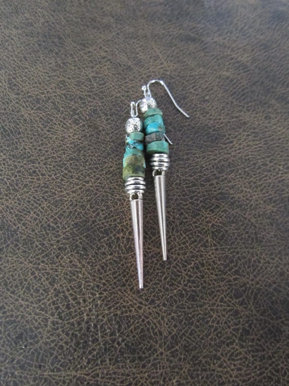 Turquoise and silver spike earrings