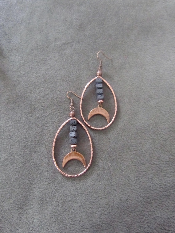Large teardrop copper hoop earrings