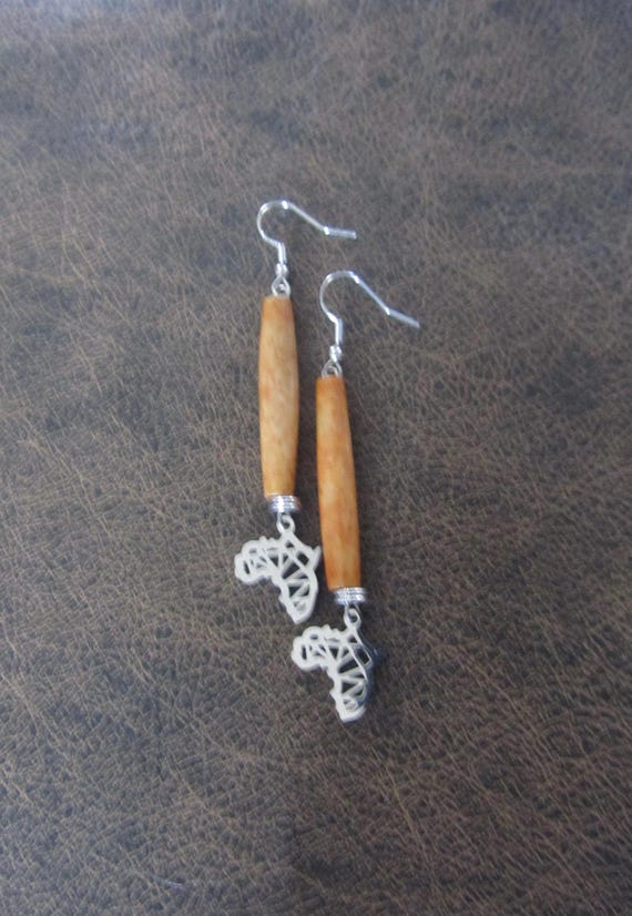 Africa Afrocentric carved bone earrings, orange
