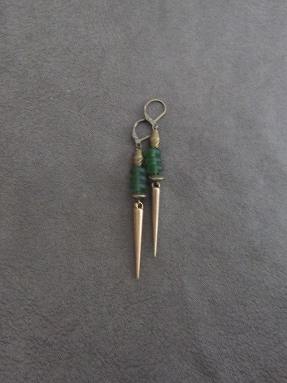 Green frosted glass spike earrings