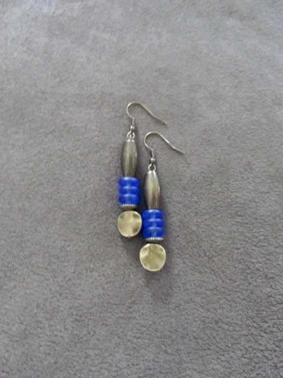 Bronze and blue frosted glass earrings