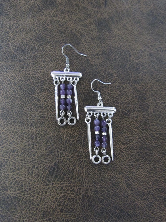 Purple amethyst and silver chandelier earrings