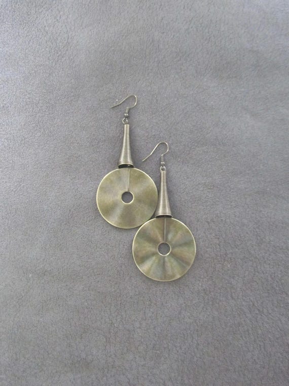 Large hammered bronze earrings