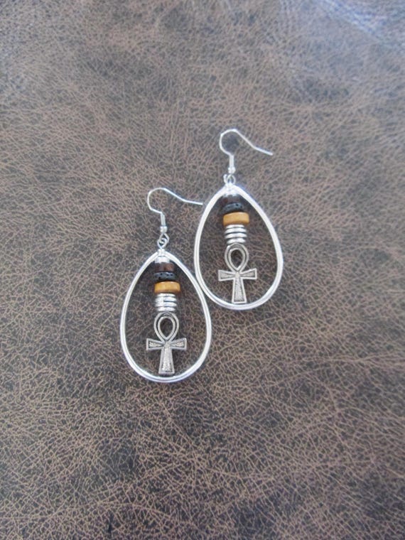 Ankh Egyptian African earrings, fertility symbol hoop earrings