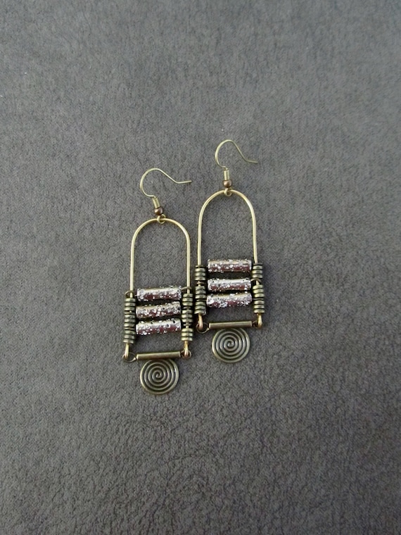 Lava rock chandelier earrings bronze