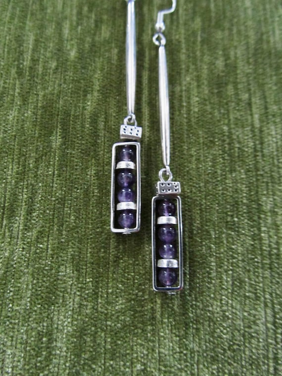 Simple purple stone and silver earrings