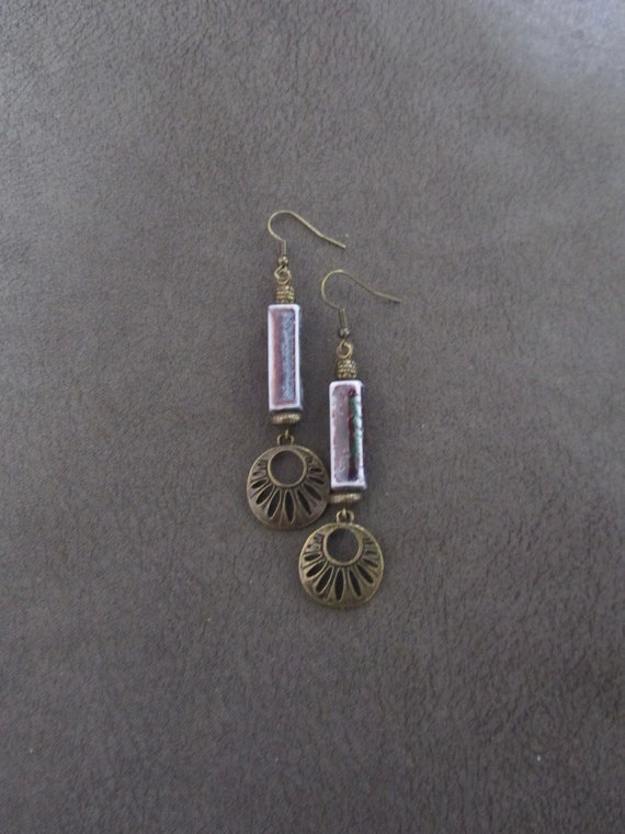 Bohemian earrings bronze and purple ceramic earrings