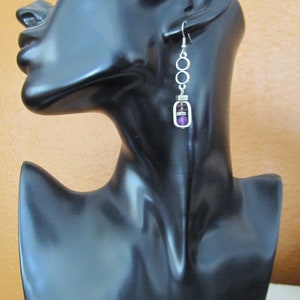 Sea glass earrings, bohemian earrings, beach earrings, purple dangle earrings, artisan ethnic earring, simple chic image 4