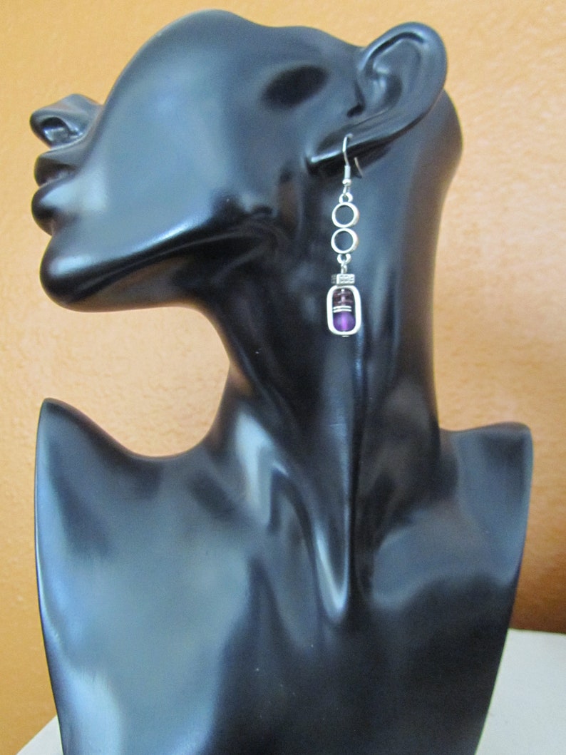 Sea glass earrings, bohemian earrings, beach earrings, purple dangle earrings, artisan ethnic earring, simple chic image 4