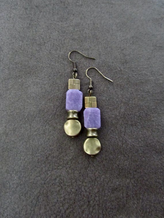 Purple stone and bronze earrings 2