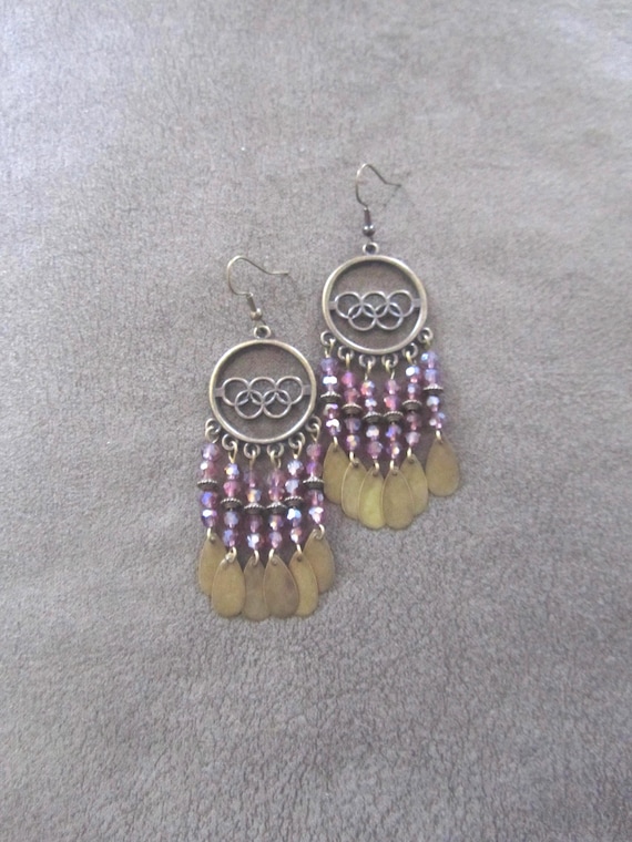 Chandelier purple crystal and bronze gypsy earrings, boho bohemian unique princess 2