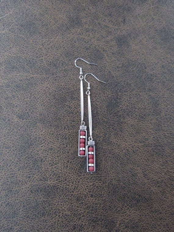 Red and silver minimalist earrings