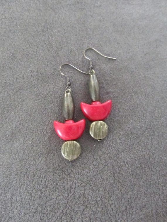 Unique red howlite and bronze earrings
