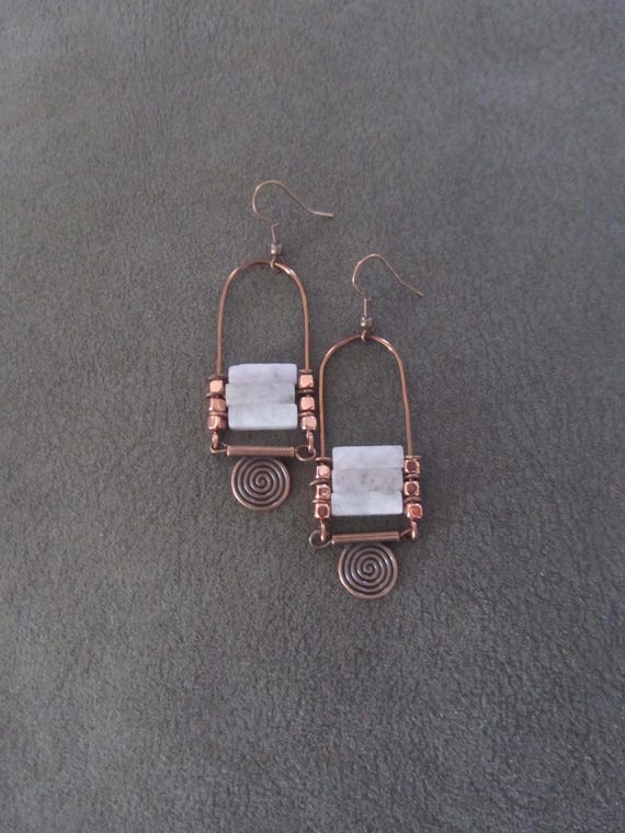 Purple stone and copper chandelier earrings