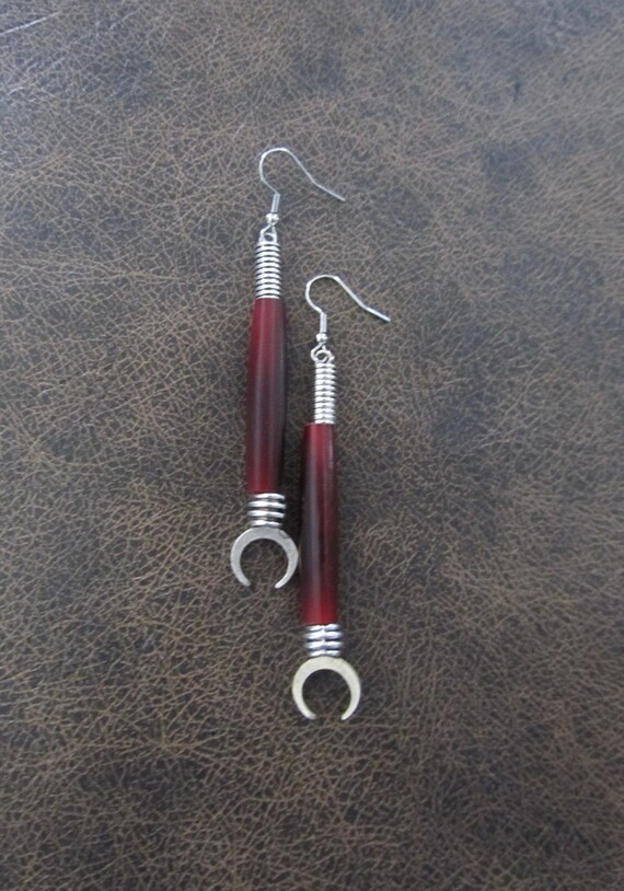 Long red bone earrings