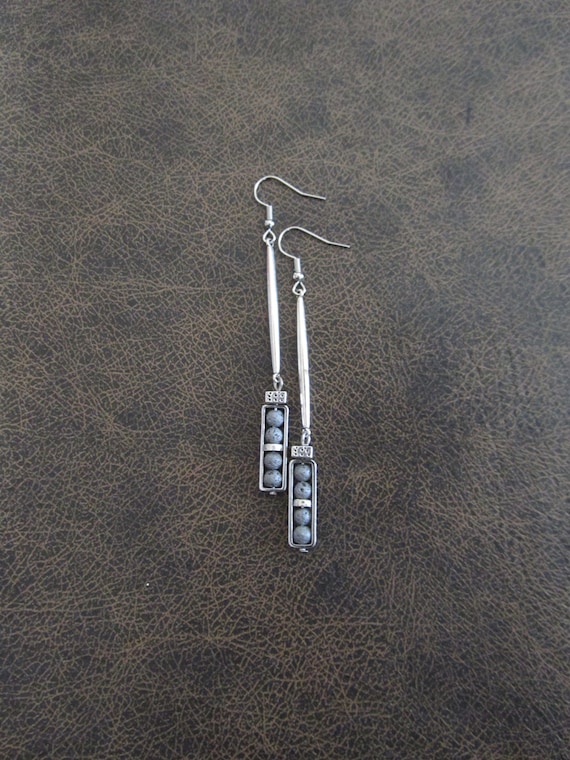 Industrial earrings, silver lava rock and silver minimalist earrings, mid century modern earrings,  unique Art Deco earrings, geometric