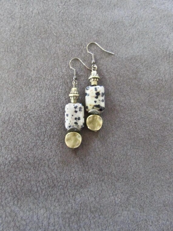 Dalmatian jasper and bronze earrings