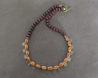 Ceramic and wooden beaded necklace, orange