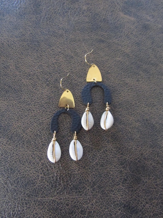 Cowrie shell abstract mid century modern earrings