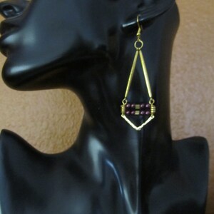 Vintage Geometric Square Earrings with Woven Purple Thread