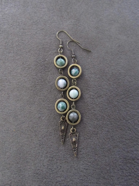 Green jasper and bronze dangle earrings