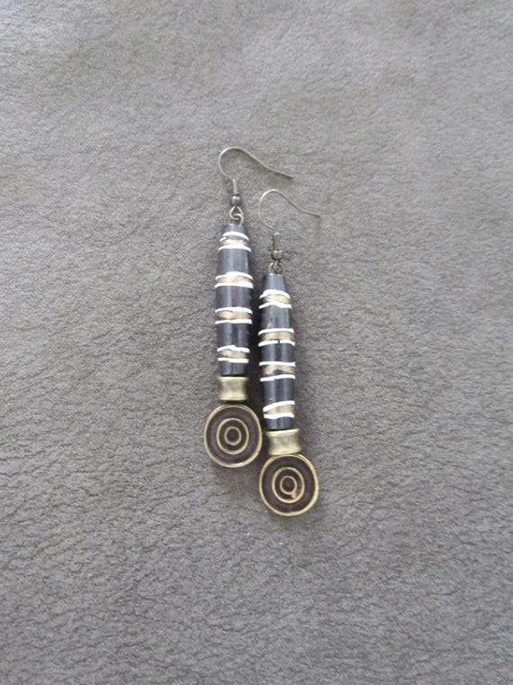 Batik print tribal dangle earrings, exotic bold statement African Afrocentric earrings