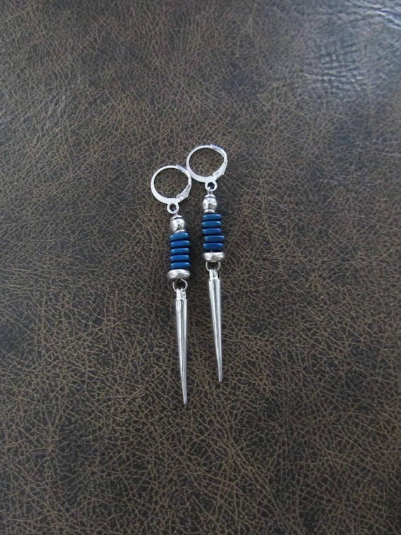 Royal blue and silver spike earrings