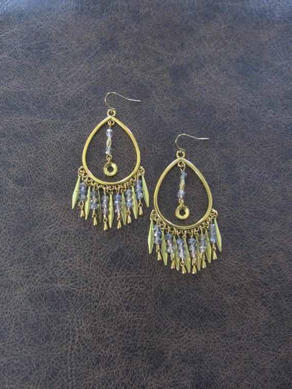 Large chandelier earrings, crystal and gold gypsy earrings, boho bohemian unique princess